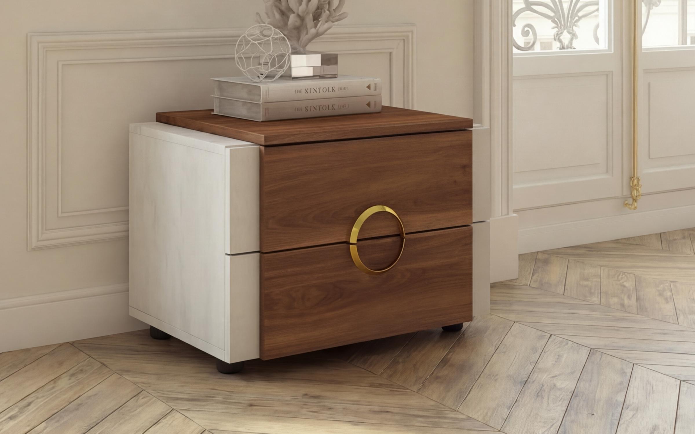 Nightstand Aronda, Silk + Cognac oak  1